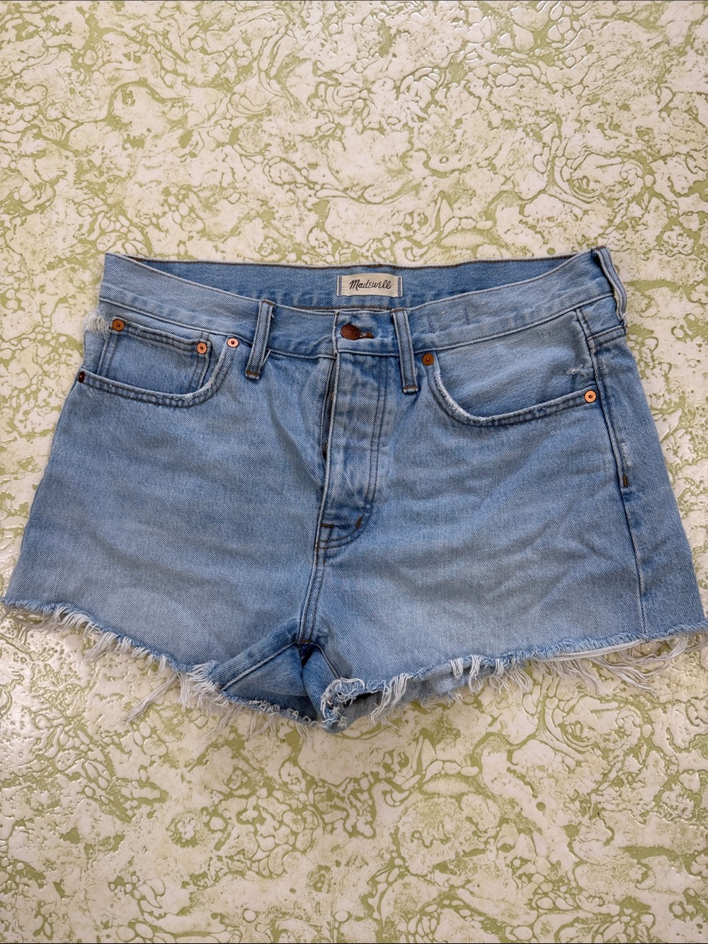 Madewell Light Blue Frayed Hem Denim Shorts